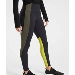 Athleta Asym Colorblock Tight Leggings Women's Size Small Black Yellow High Rise